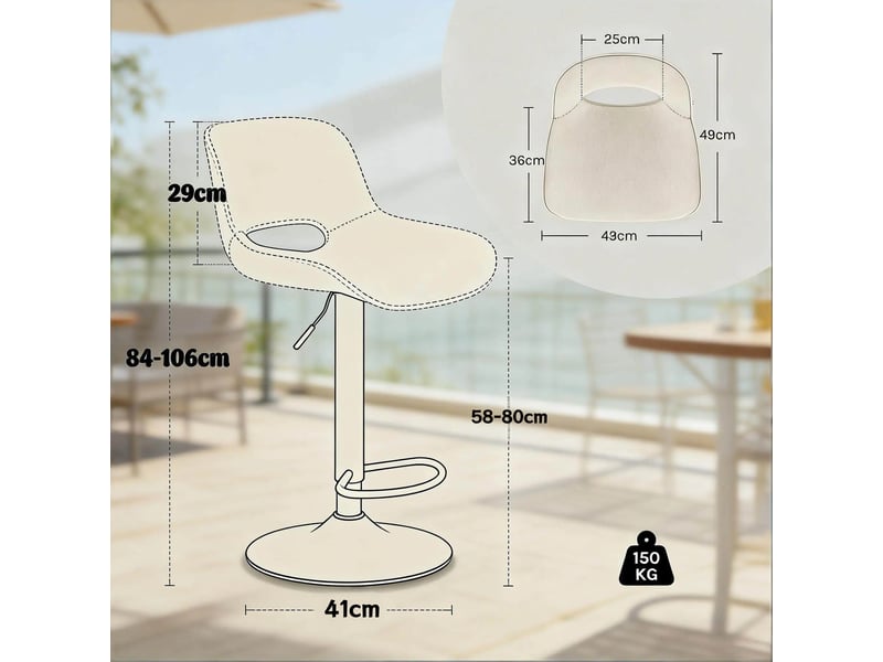  Tabourets de bar lot de 2 pivotants réglables - lpospi - dossier ergonomique, assise en lin, base métal - gris  - Conforama D