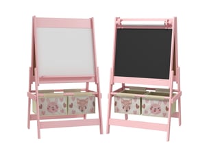 Tableau chevalet enfant ardoise double face tableau à craie rouleau papier 2 paniers rose 54 x 46,5 x 93 cm