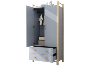 Ensemble armoire et bibliothèque enfant – bleu et bois – 160 x 44 x 180,5 cm