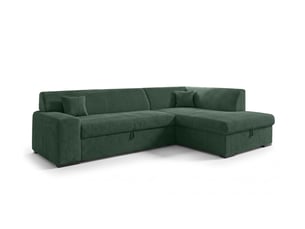 Canapé d'angle droit convertible <strong>AX LIVING </strong> <strong>Lucera</strong> 4 places Velours côtelé vert avec coffre de rangement