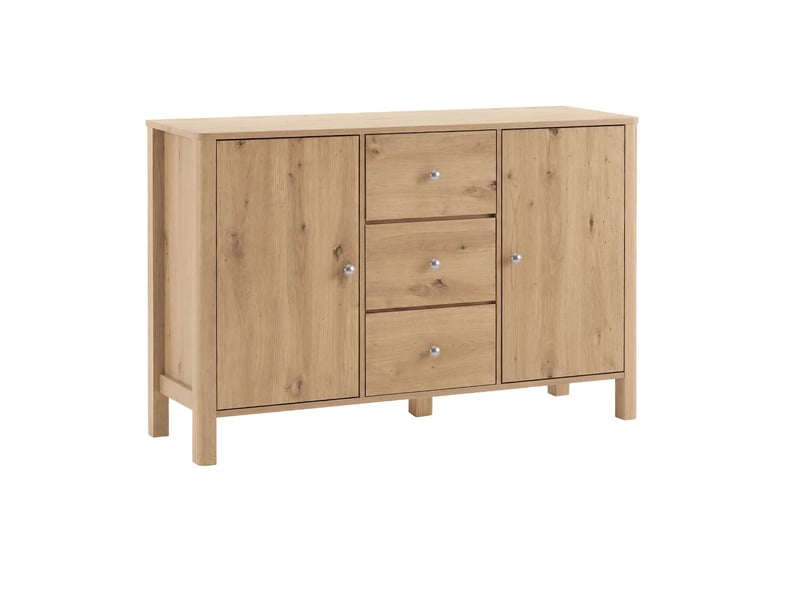  Buffet 2 portes 3 tiroirs en panneau de particules coloris chêne 120x40x80 cm  - Conforama B