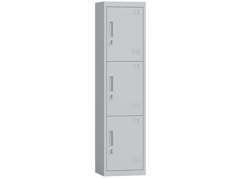  Armoire de bureau en acier avec 3 portes indépendantes, serrure et 2 clés, 45 x 38 x 180 cm, gris clair  - Conforama A