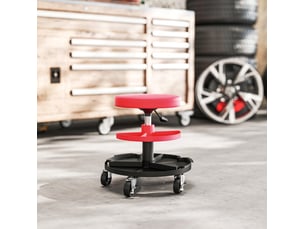 Tabouret de bureau à roulettes 40-51 cm – rouge – siège rembourré avec double plateau de rangement