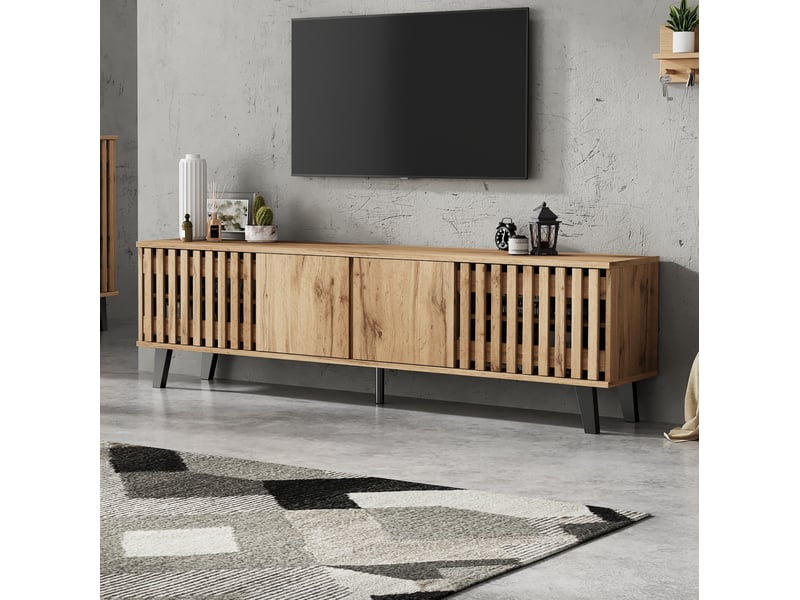  Meuble tv 180 x 40 x 55 cm coloris bois naturel avec 8 compartiments  - Conforama C