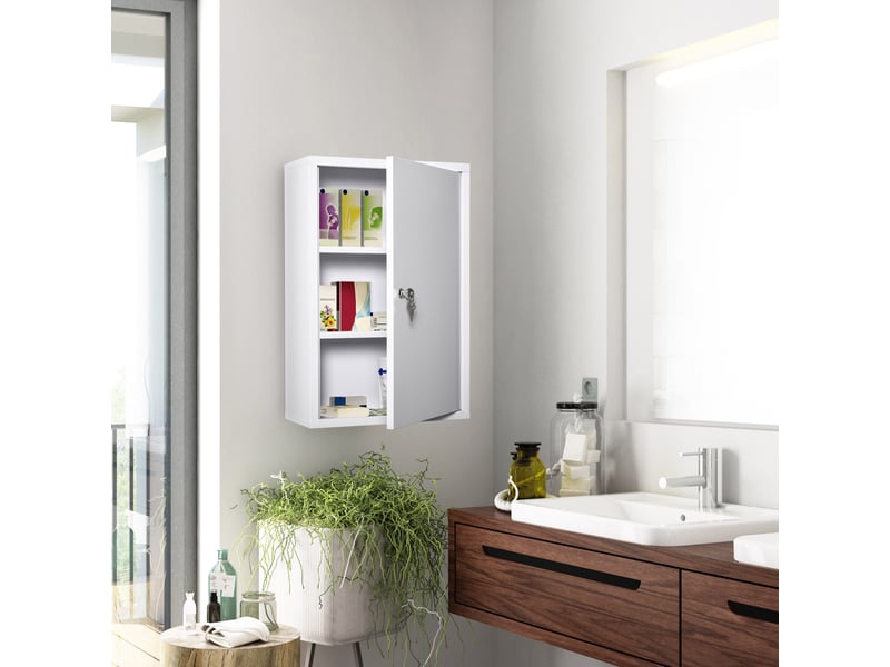  Armoire à pharmacie 2 étagères 3 niveaux verrouillable dim. 40l x 18l x 60h cm blanc 2 clés métal  - Conforama D