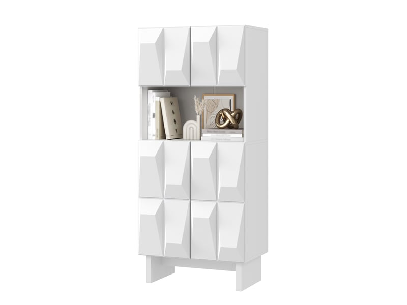  Vitrine 4 portes, niche ouverte et étagère réglable en panneaux de particules 60,5×34×135,5 cm blanche  - Conforama A