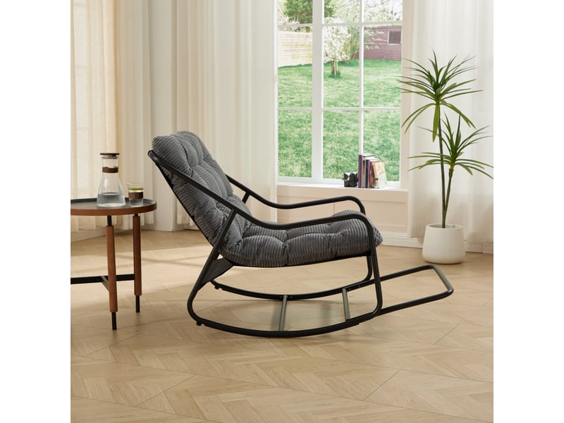  Fauteuil à bascule extérieur - chaise balancelle de jardin 75x116x82cm - rocking chair avec coussin épais et moelleux - gris et noir  - Conforama D
