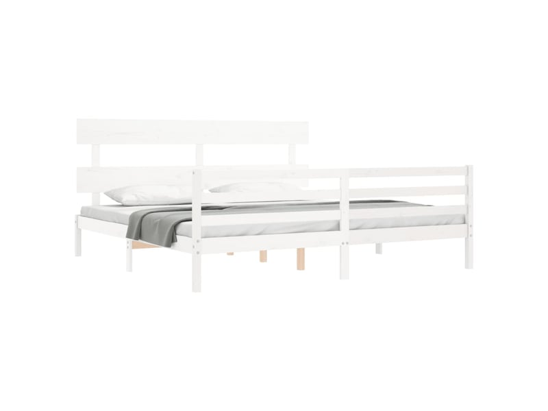 Lit double- lit adulte -  cadre de lit sans matelas blanc 200x200 cm bois massif  - Conforama C