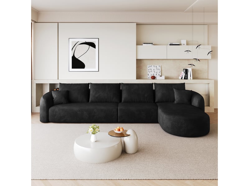  Canapé d’angle modulable sans cadre, sans montage nécessaire  - revêtement en tissu chenille - noir  - Conforama B