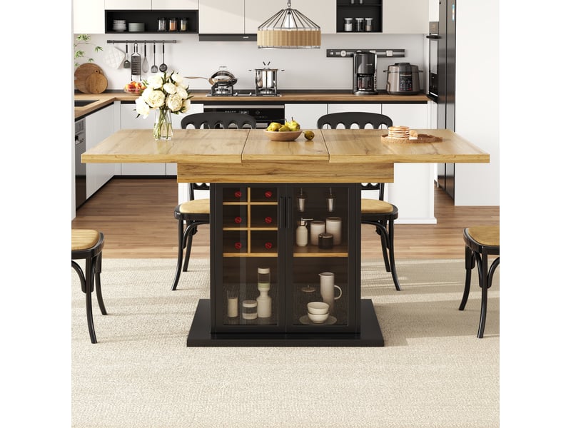  Table de cuisine rectangulaire avec allonge noir+naturel - 80x110-140max.cm mdf table bicolore - Conforama D
