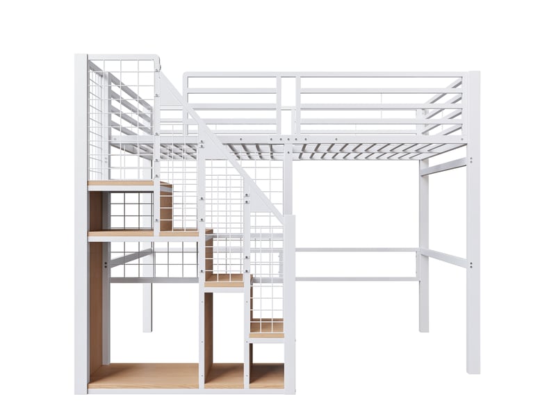  Lit mezzanine enfant 140x200 cm – blanc – rangement intégré, échelle sécurisée – sans matelas  - Conforama E