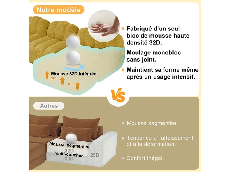 Canapé modulaire 4 places avec ottomane assise profonde 366 cm sans montage - Conforama E