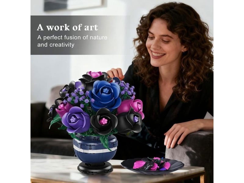  Kit de construction bonsai rose noire botanique 507 pieces roses articulees feuilles orientables base decorative 151498_AABPQ20760_6_DROPFR - Conforama E