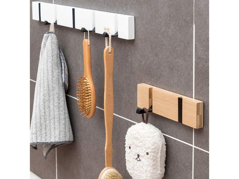 Patère murale porte manteau mural en bois avec pliable crochet pour suspendre echarpes sacs à main parapluies serviettes (3 blanc - Conforama E