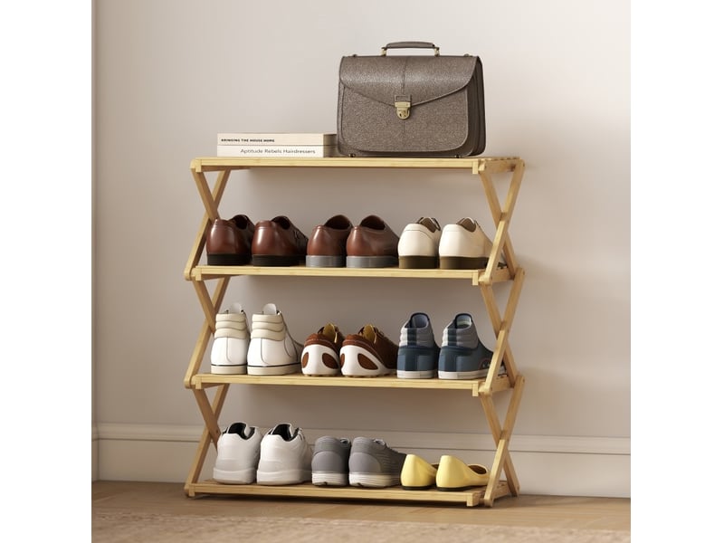  Étagère à chaussures tcqpz 4 niveaux en bambou 60 x 29 x 67 cm jusqu’à 12 paires naturel  - Conforama D