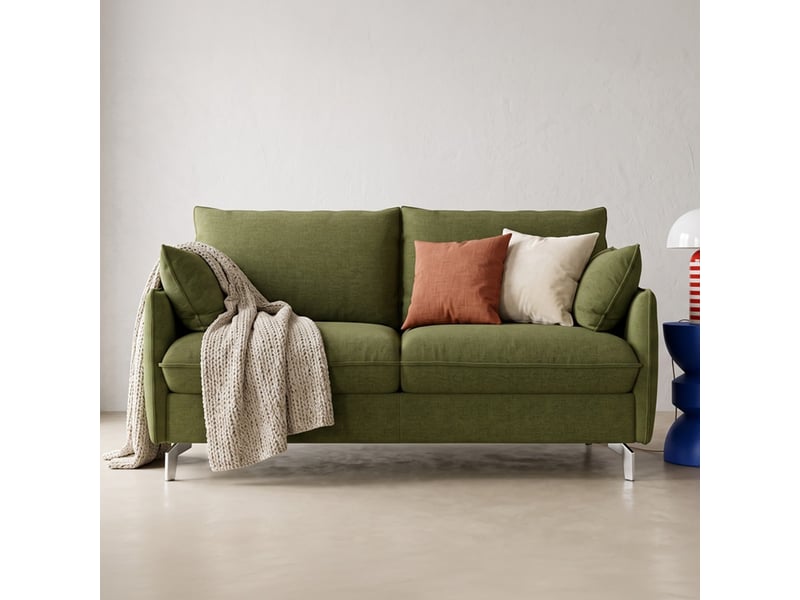 Canapé droit convertible 3 places en tissu chenille vert olive - ouverture express - astoria Astoria - Conforama B