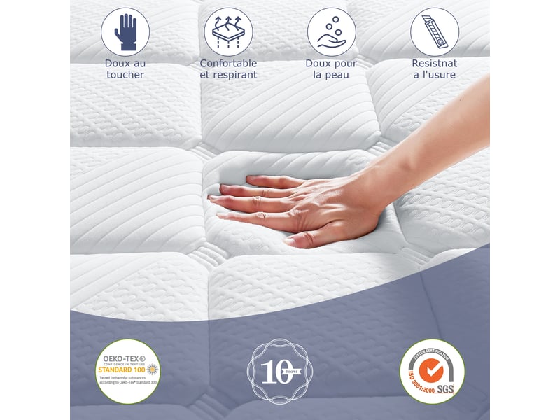 Matelas 140x190 cm INRE, Très Épais 30 cm, Mousse à Haute Résilience, 7 Zones Ergonomiques, Réversible à Deux Faces, Confort Optimal  - Conforama R
