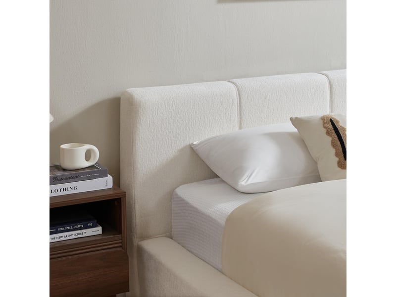  Lit 140x200 cm avec tête de lit rembourrée, cadre en acier renforcé, sans sommier tapissier, montage facile, matelas non inclus  - Conforama D