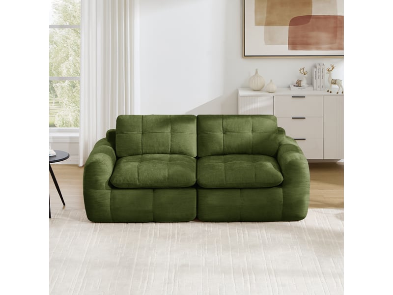  Canapé fixe, droit, modulaire, en tissu chenille, vert 194x97x68cm - Conforama A