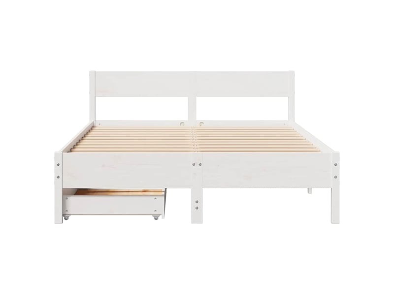  Lit double- lit adulte -  cadre de lit sans matelas blanc 150x200 cm bois de pin massif  - Conforama C