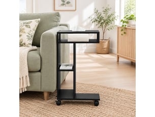 Table basse en c avec 3 niches, 4 roulettes et freins, pour salon, 40×30×69 cm, en bois, noir
