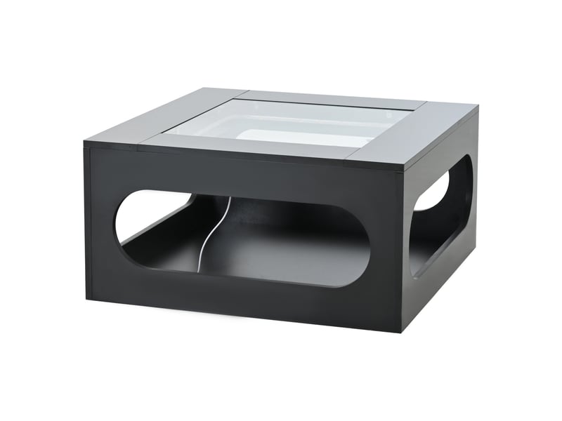  Table basse carrée avec espace ouvert central et led, plateau en verre trempé, pour salon, en mdf, noir - uvrion  - Conforama A