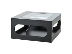 Table basse carrée avec espace ouvert central et led, plateau en verre trempé, pour salon, en mdf, noir - uvrion