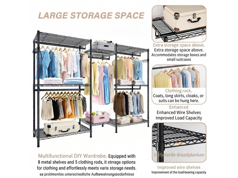 Portant à vêtements, rangement intégré, hauteur réglable, en métal, noir cao-W5901P521795-conf-NEW - Conforama R