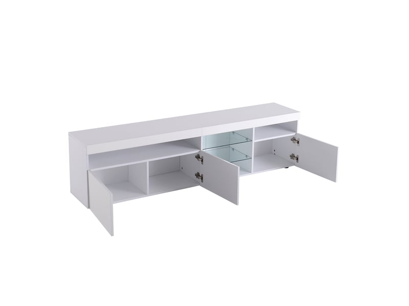  Meuble tv blanc haute brillance - portes en verre stratifié &amp; led rgb, 180x35x45cm  - Conforama R
