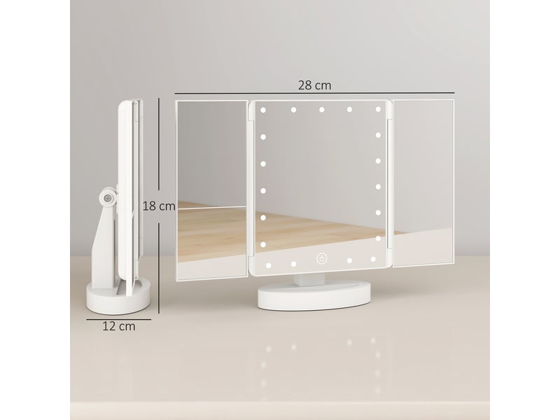  Miroir de maquillage avec éclairage, grossissement 1x2x3x, rotation libre à 180°, 21 led, interrupteur tactile, blanc  - Conforama E