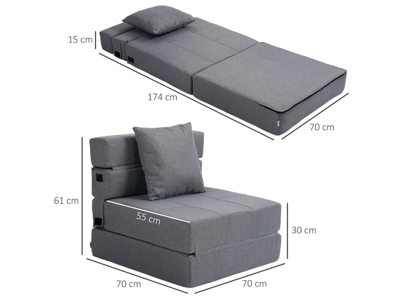  Fauteuil convertible 1 place en tissu gris foncé 70 x 70 x 61 cm  - Conforama C