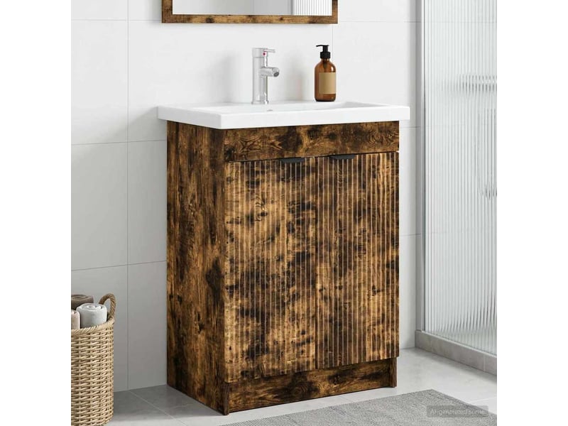  Armoire sous évier de salle de bain, meuble de rangement chêne fumé shl2325  - Conforama B