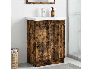 Armoire sous évier de salle de bain, meuble de rangement chêne fumé shl2325