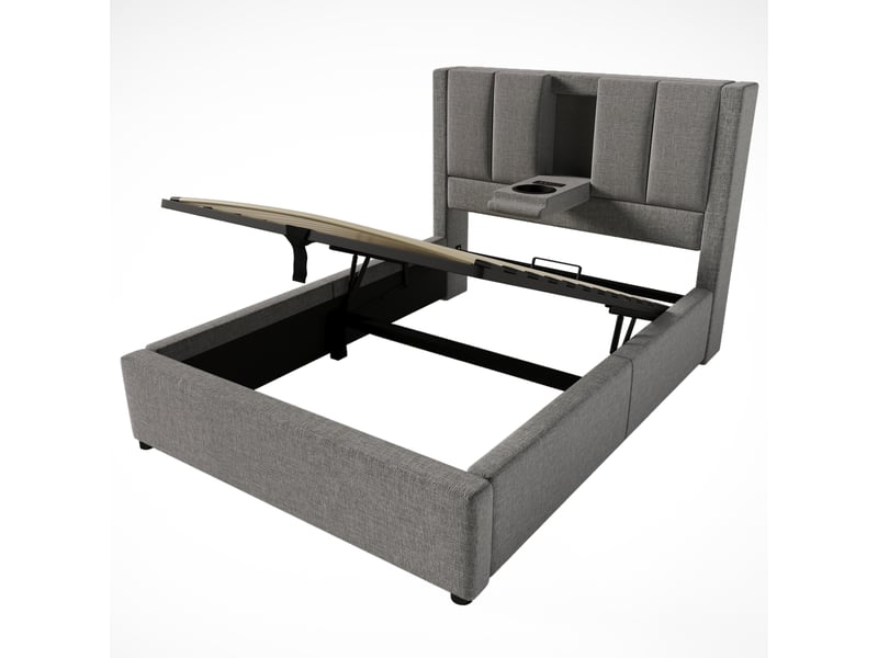  Lit coffre 90 x 200 cm avec sommier relevable, sans matelas, gris  - Conforama D