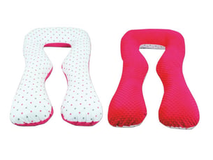 Coussin d'accouchement d'allaitement usages multiples  étoiles grises et roses sur fond blanc – rose