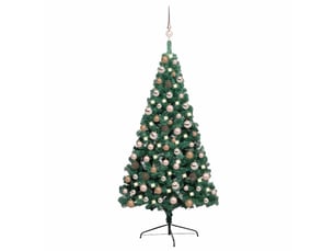 Demi-sapin de noël - arbre de noël artificiel pré-éclairé et boules vert 120 cm