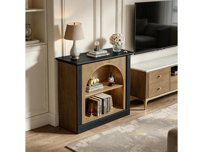  Table console à 3 niveaux avec rangements bois noir et rustique 110 x 30 x 90 cm  - Conforama B