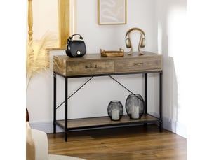 Console avec 2 tiroirs et 1 étagère, style industriel, pour entrée et salon, en bois, brun, 100 × 35 × 76,5 cm