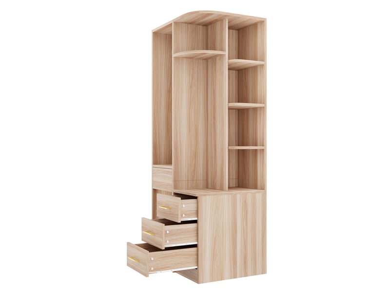 Armoire chambre penderie 70x55x175 cm - étagères, tiroirs et espace de rangement ouvert - bois naturel - Conforama A