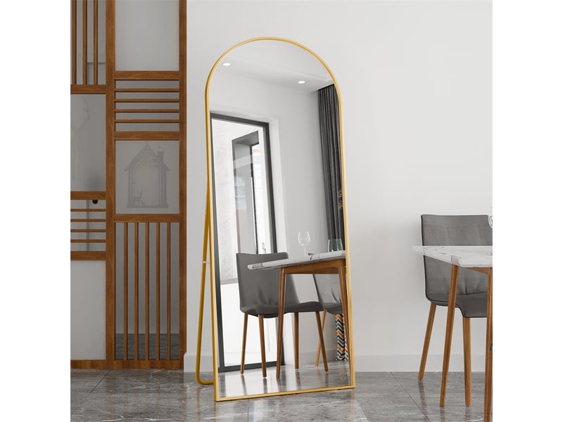  Miroir sur pied 180x80cm - miroir arché en verre trempé avec cadre en aluminium - doré  - Conforama D
