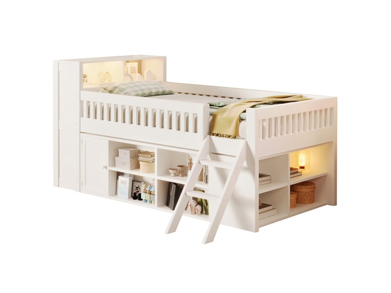 Lit en bois 120 x 200 cm avec éclairage led et rangement intégré, blanc Bliss Lite - Conforama A