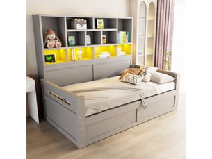 Lit coffre 90x200 cm <strong>DZMDIP</strong> <strong></strong> coloris gris
