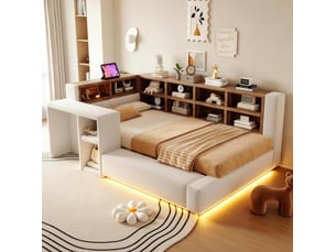 Lit avec rangement 80x200 cm <strong>MIVRAY </strong> <strong></strong> coloris beige