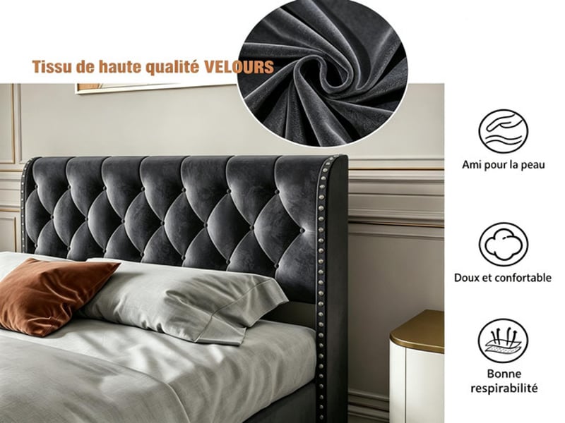  Lit coffre 160x200 cm ezssw, coloris gris  - Conforama E