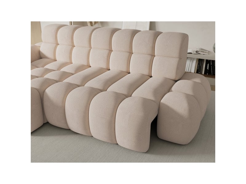 Canapé d'angle convertible bulla 3 places beige angle gauche – tissu nid d'abeille avec extension d'assise électrique - Conforama E