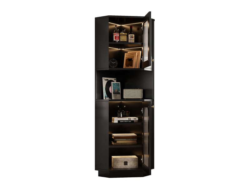  Colonne d’angle sdb noire 45 × 45 × 166,5 cm, led, étagères réglables  - Conforama D