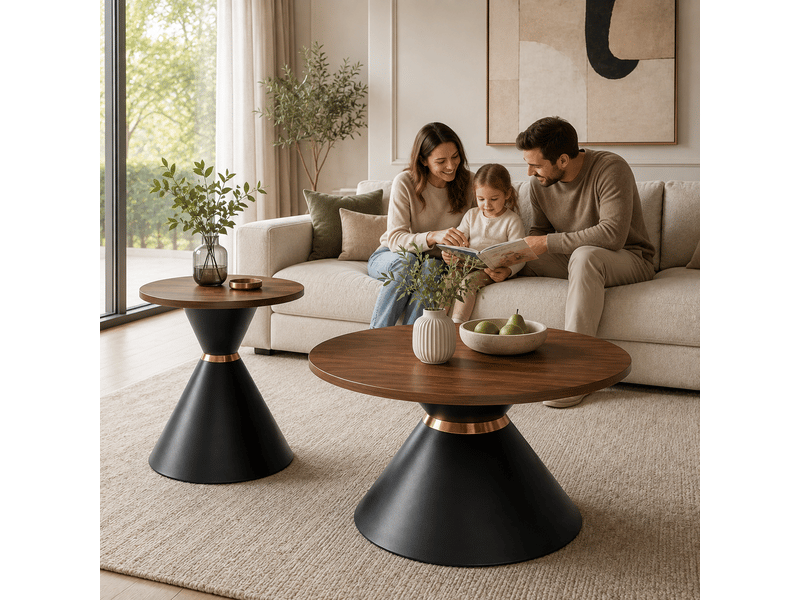  Table basse ronde ensembles melamin noyer et noir ø70 cm  - Conforama B