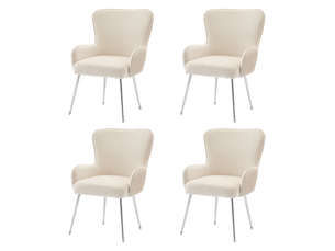 Lot de 4 chaises de salle à manger en velours avec design plissé vertical et 4 pieds réglables en métal argenté,beige