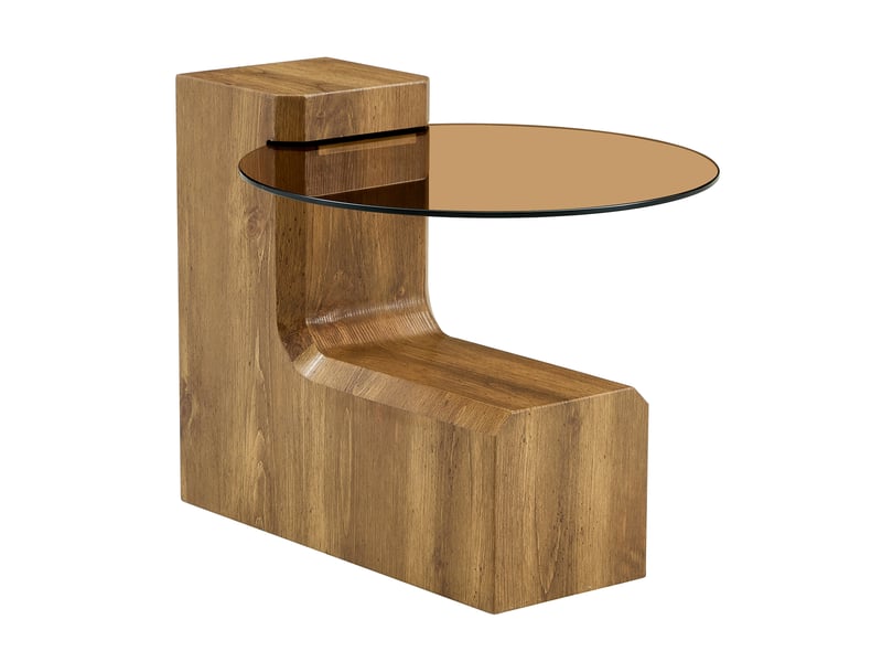 Ensemble table basse et tables d'appoint, table basse ronde 2 niveaux, mdf aspect bois, verre brun, ø 61 cm - Conforama A