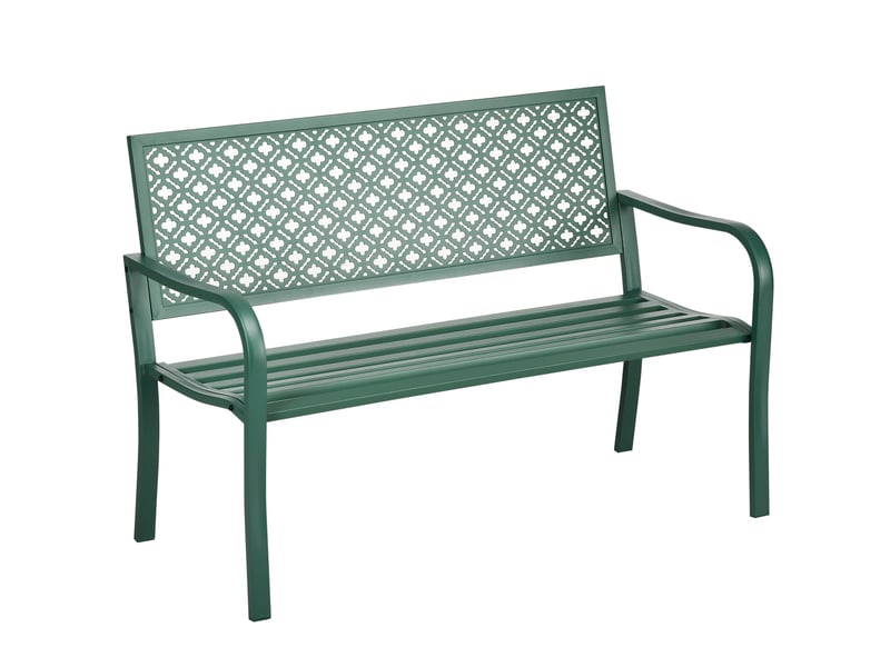  Banc de jardin 2 places 127x63x83 cm – vert foncé – acier thermolaqué résistant aux intempéries  - Conforama A